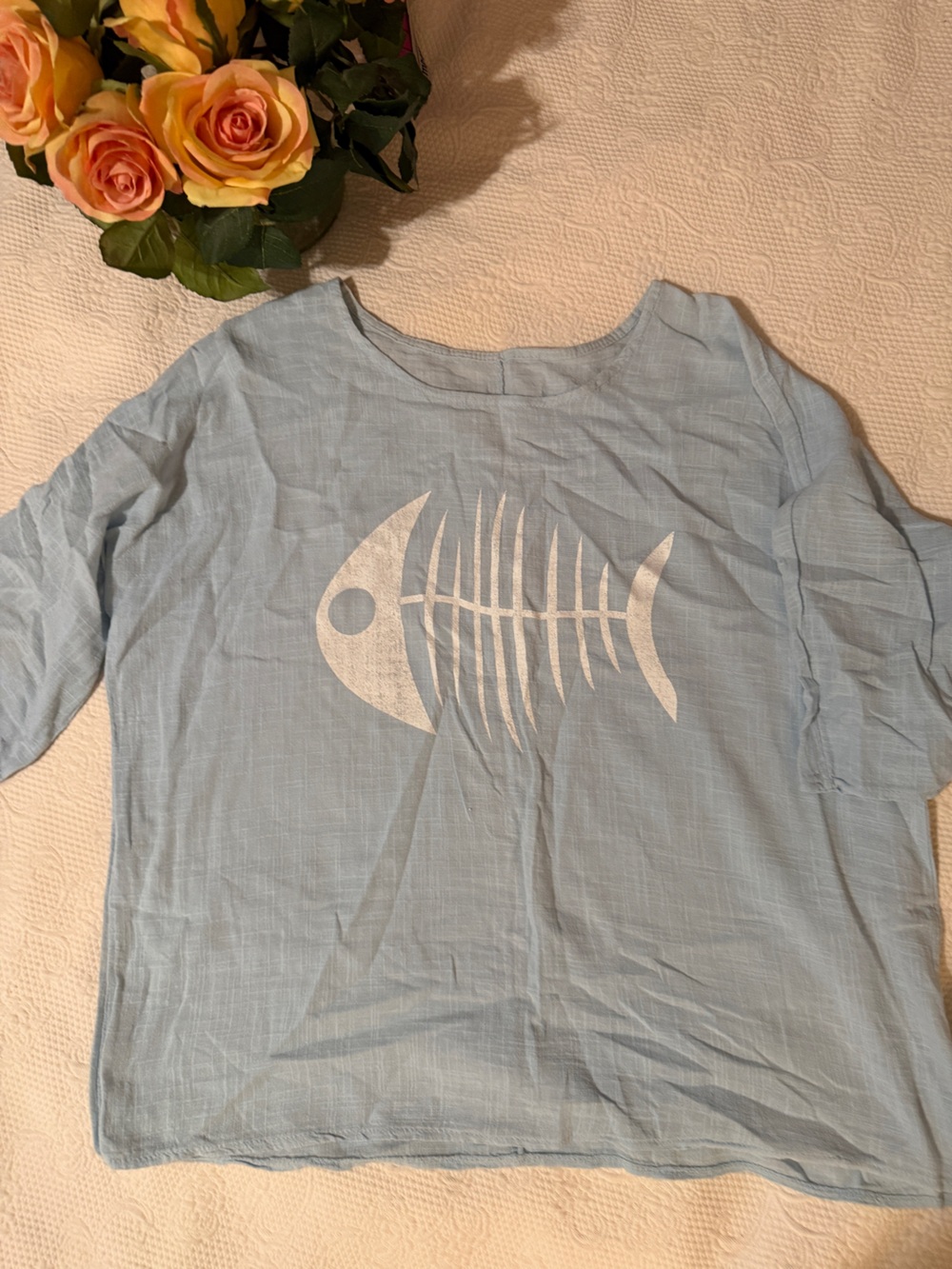 Light Blue Women's Fishbone Graphic Blouse